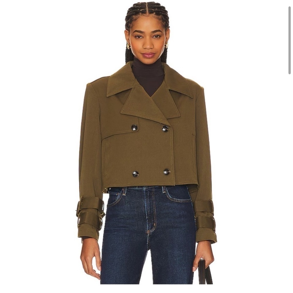 FLAW WeWoreWhat Cropped Trench Coat in Military Olive Size M